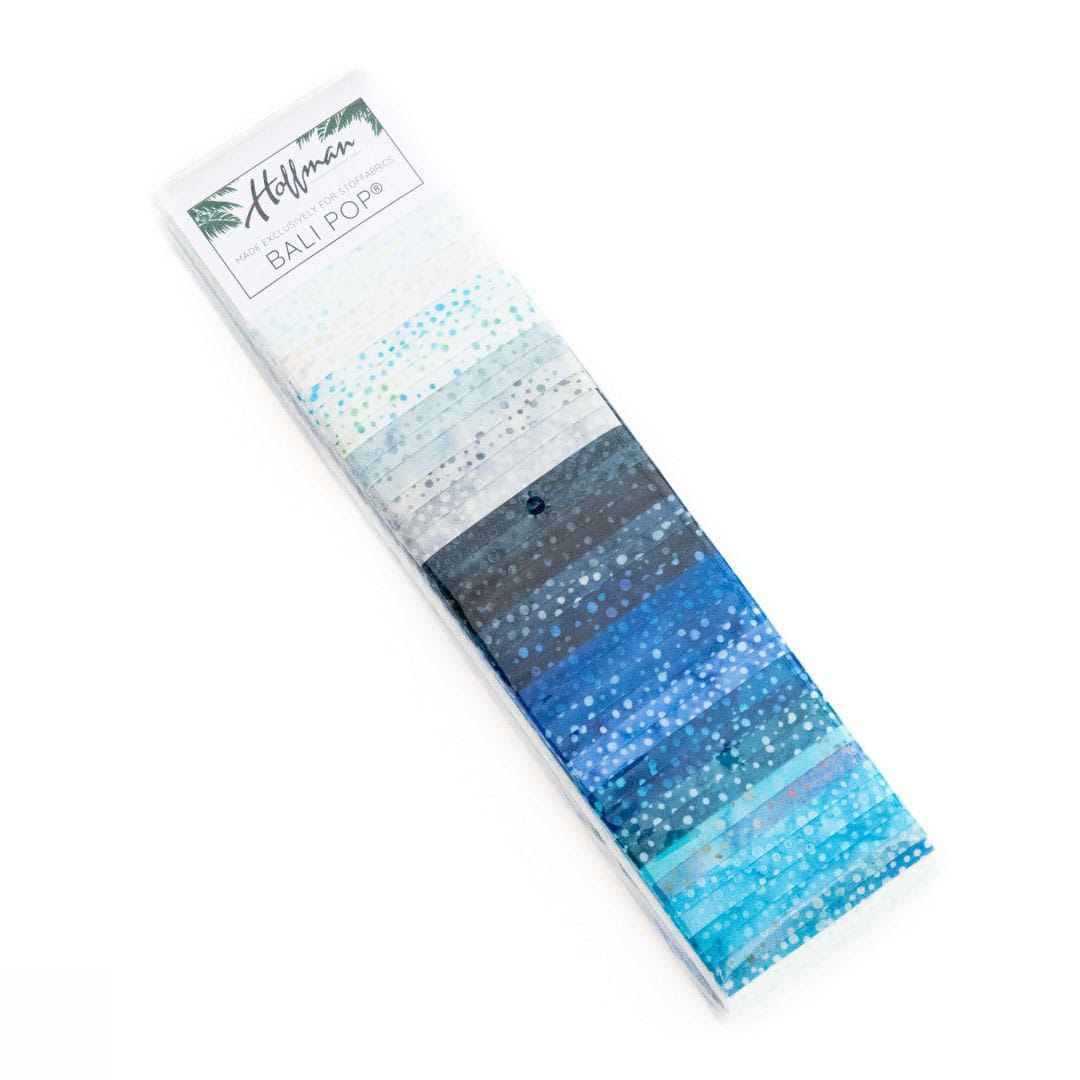 Multi-coloured Hand Dyed Hoffman Fabric Pre Cuts Hoffman Wintery Cold Bali Pop Pack - Batik Fabric 40 x 2.5" Strips - The Sewing Studio