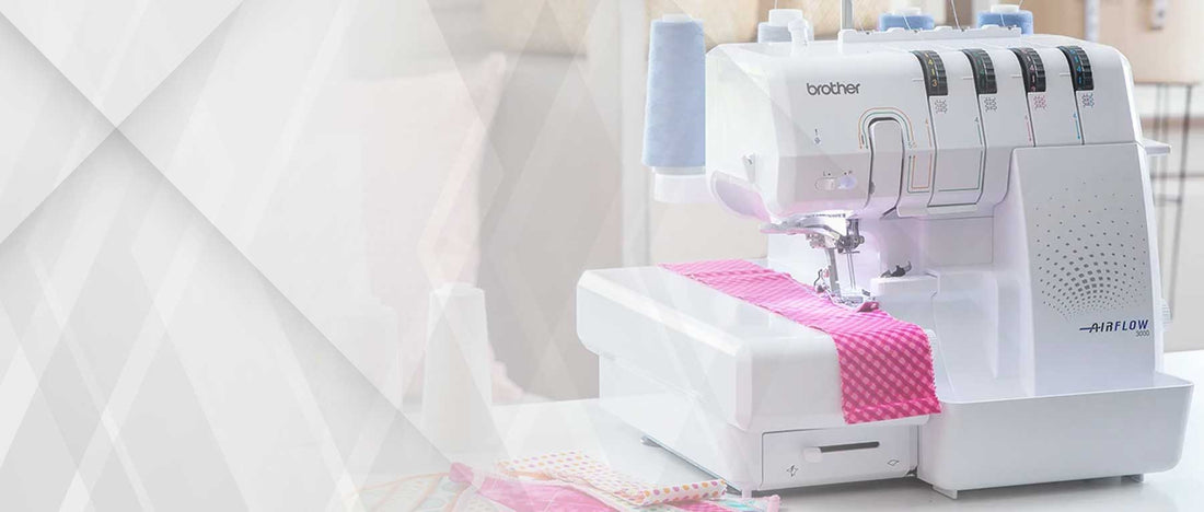 Overlocker machine on sewing table