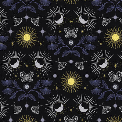 Lewis And Irene Celestial Garden On Black With Gold Metallic A757-3