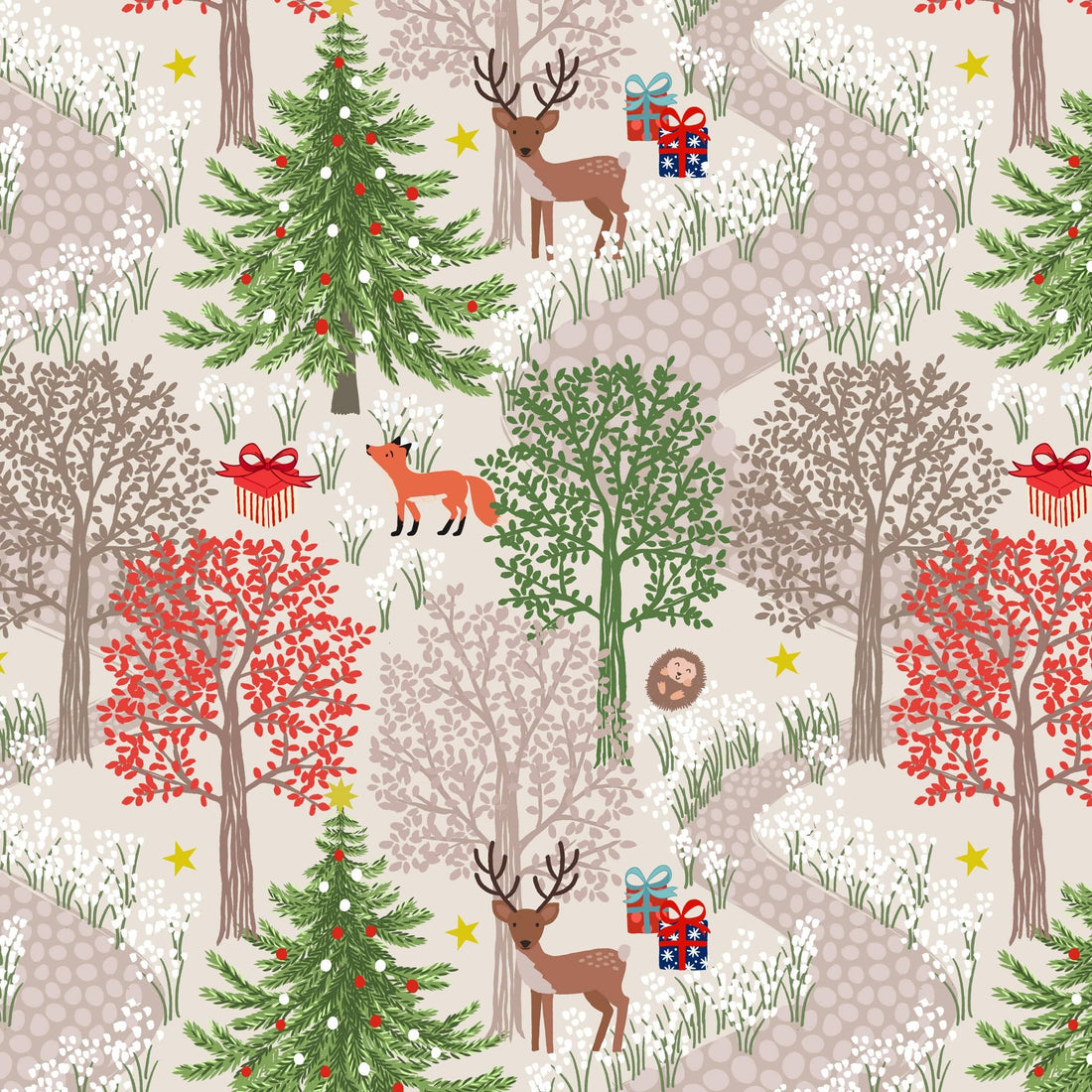 Multi-coloured Christmas Lewis and Irene Fabric Lewis & Irene Christmas in Bluebell Wood - The Sewing Studio