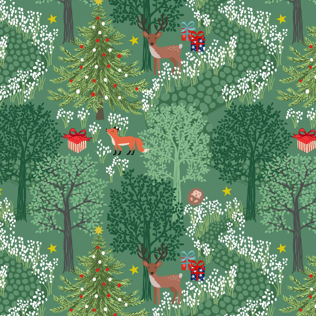 Multi-coloured Christmas Lewis and Irene Fabric Lewis & Irene Christmas in Bluebell Wood - The Sewing Studio