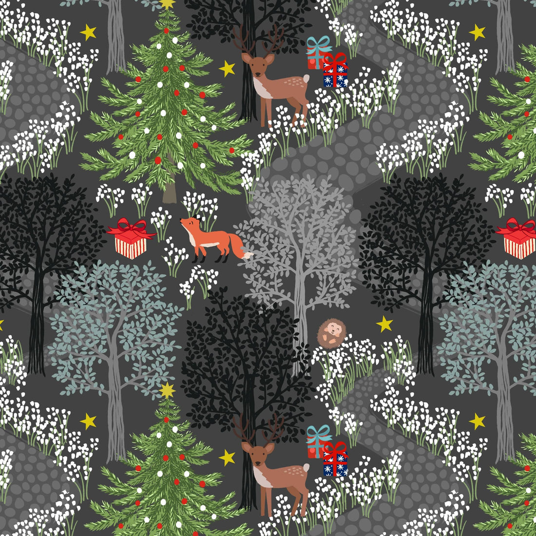 Multi-coloured Christmas Lewis and Irene Fabric Lewis & Irene Christmas in Bluebell Wood - The Sewing Studio
