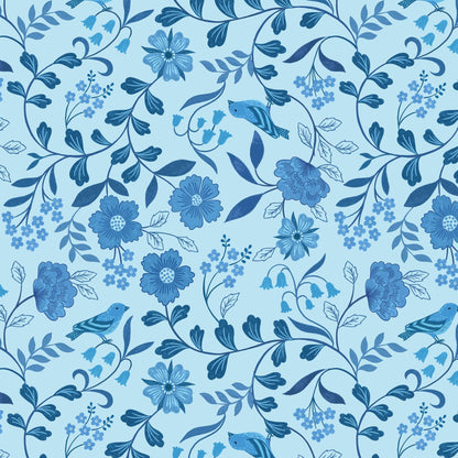 Blue Floral, Foliage, Woodland and Nature, Country, Countryside Lewis and Irene Fabric Lewis & Irene Forget Me Not Lane - The Sewing Studio