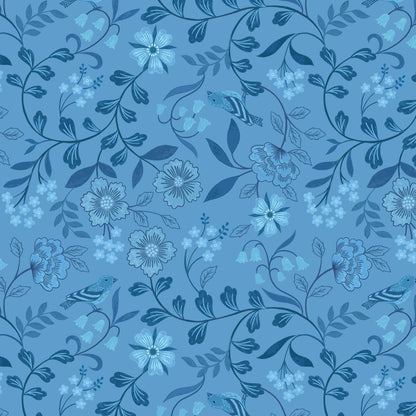 Blue Floral, Foliage, Woodland and Nature, Country, Countryside Lewis and Irene Fabric Lewis & Irene Forget Me Not Lane - The Sewing Studio