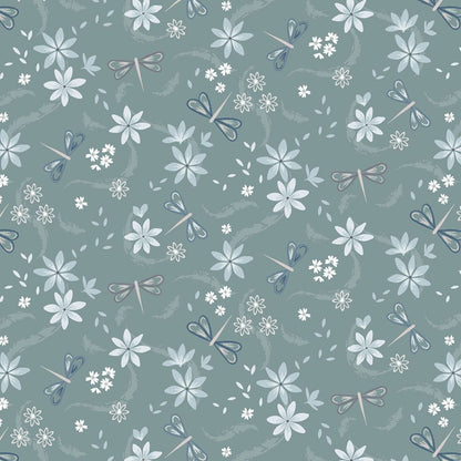 Green Floral, Insects Lewis and Irene Fabric Lewis & Irene The Water Gardens - The Sewing Studio