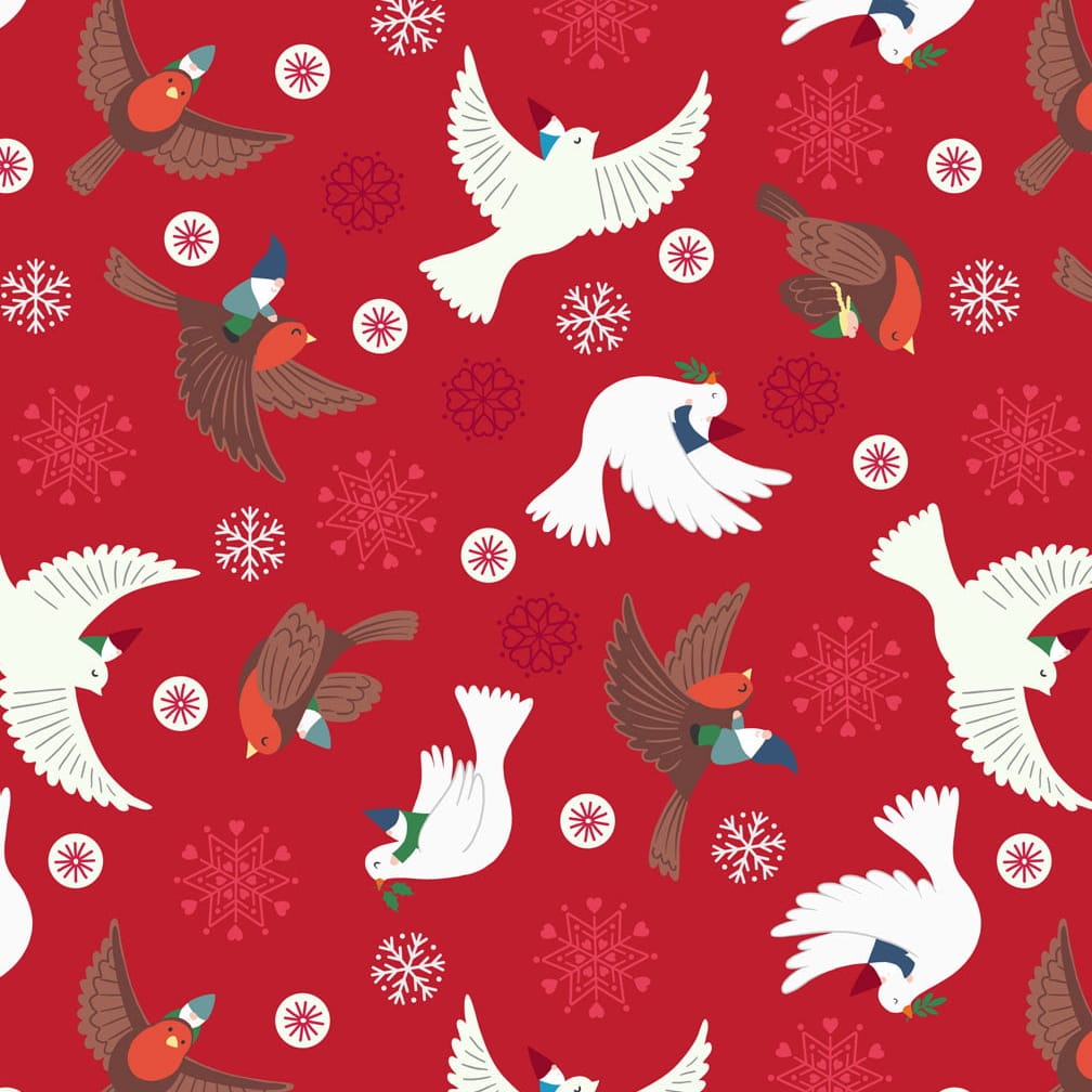Red Christmas Lewis & Irene Fabric Lewis & Irene Hygge Glow in Flying Glow Tomte Red - The Sewing Studio