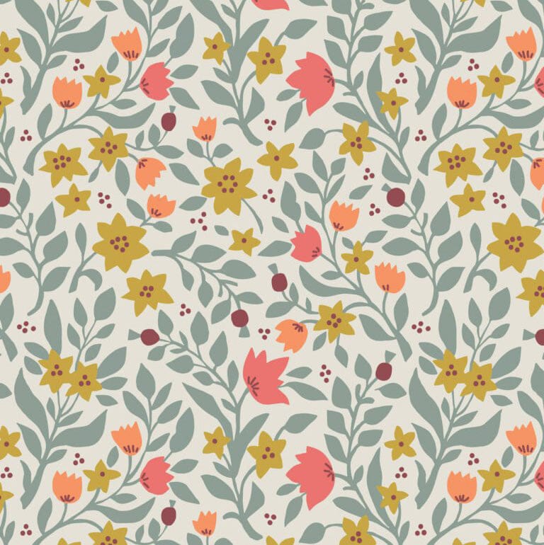 Creams and Naturals Floral Lewis and Irene Fabric Lewis & Irene Folk Floral - The Sewing Studio