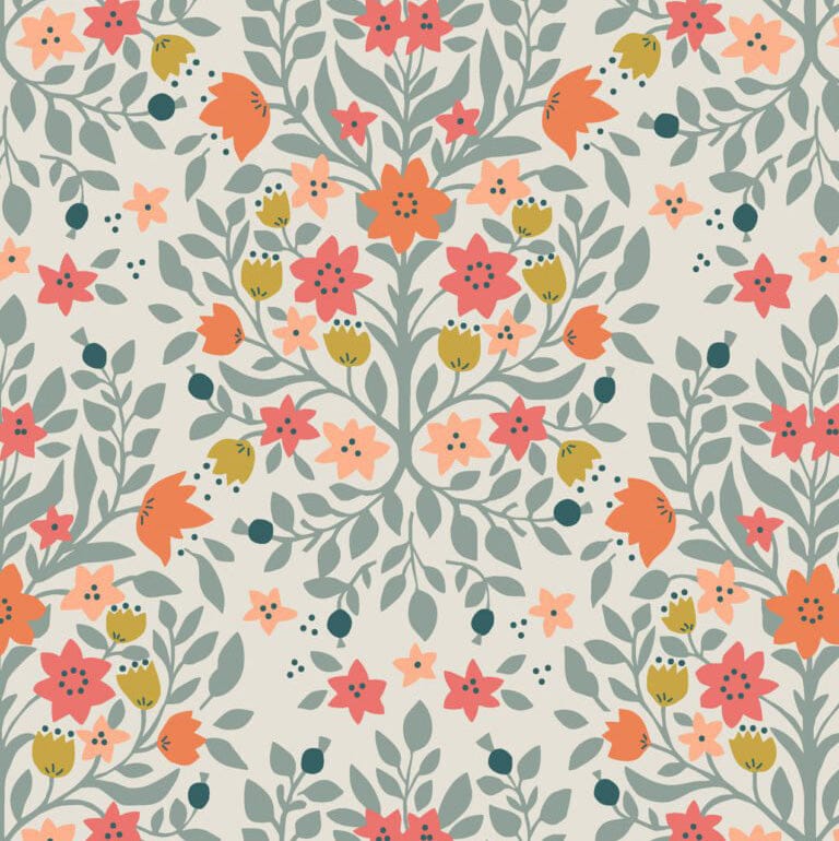 Creams and Naturals Floral Lewis and Irene Fabric Lewis & Irene Folk Floral - The Sewing Studio