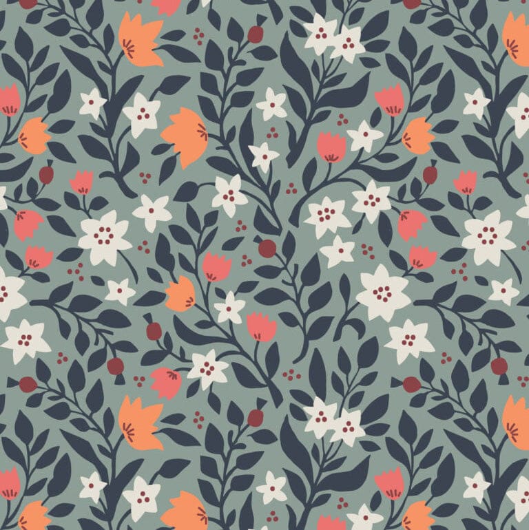 Green Floral Lewis and Irene Fabric Lewis & Irene Folk Floral - The Sewing Studio