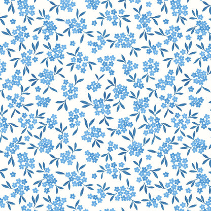 Blue Floral, Foliage, Country Lewis and Irene Fabric Lewis & Irene Forget Me Not Lane - The Sewing Studio