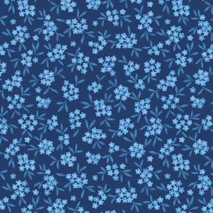 Blue Floral, Foliage, Country Lewis and Irene Fabric Lewis & Irene Forget Me Not Lane - The Sewing Studio