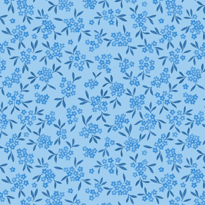 Blue Floral, Foliage, Country Lewis and Irene Fabric Lewis & Irene Forget Me Not Lane - The Sewing Studio
