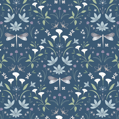 Blue Insects, Foliage Lewis and Irene Fabric Lewis & Irene The Water Gardens - The Sewing Studio