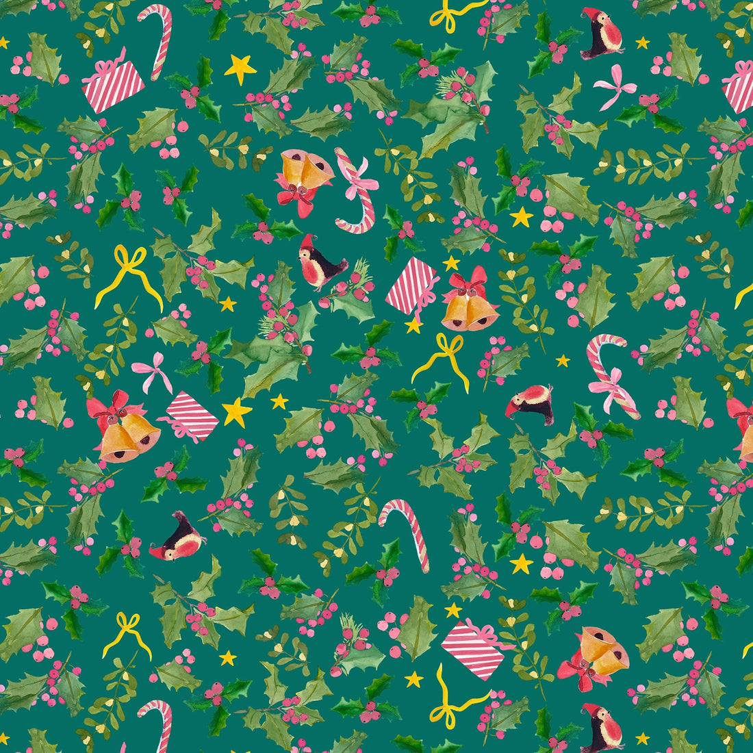 Multi-coloured Christmas Lewis and Irene Fabric Lewis & Irene Merry Happy Christmas - The Sewing Studio