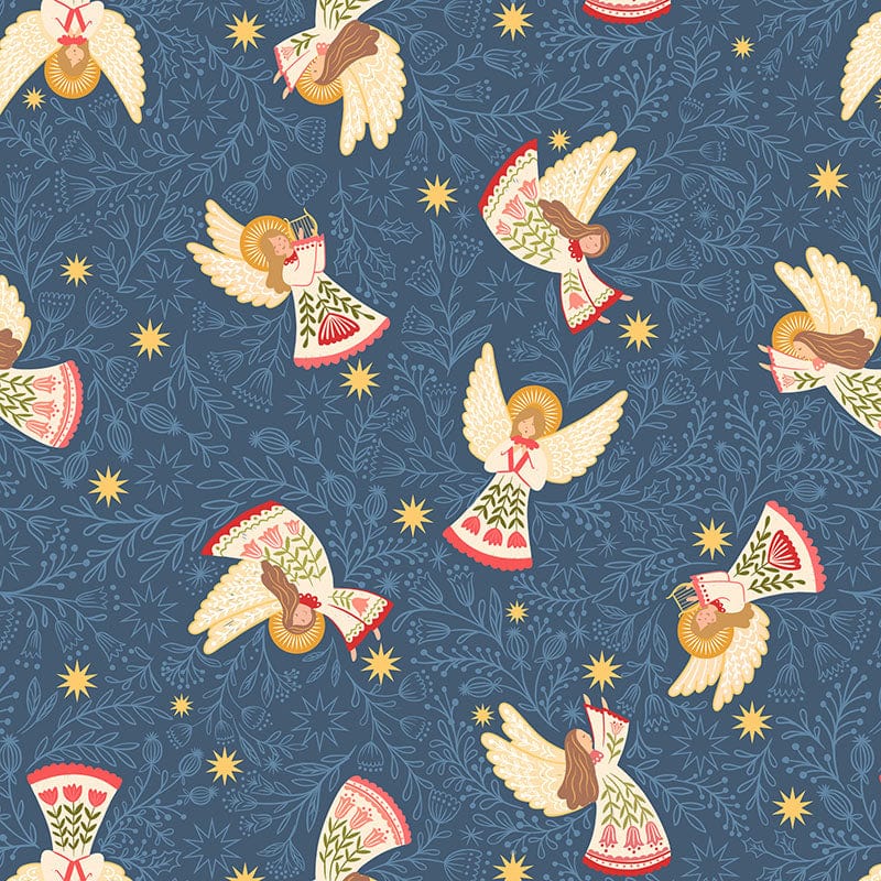 Blue Christmas, Large Print, Metallic Lewis and Irene Fabric Lewis and Irene Peace and Joy - The Sewing Studio