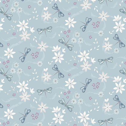 Blue Floral, Insects Lewis and Irene Fabric Lewis & Irene The Water Gardens - The Sewing Studio
