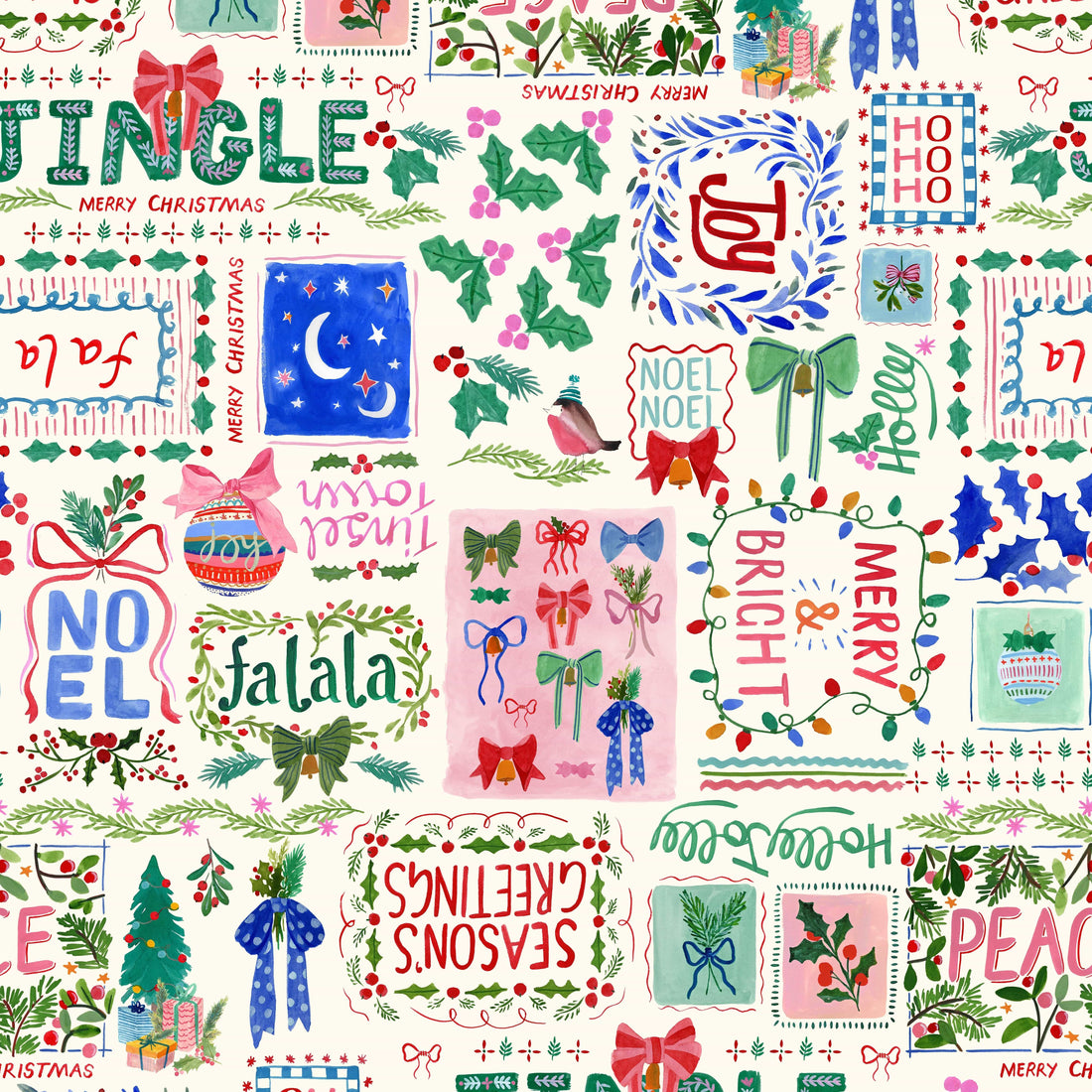 Multi-coloured Christmas Lewis and Irene Fabric Lewis & Irene Merry Happy Christmas - The Sewing Studio