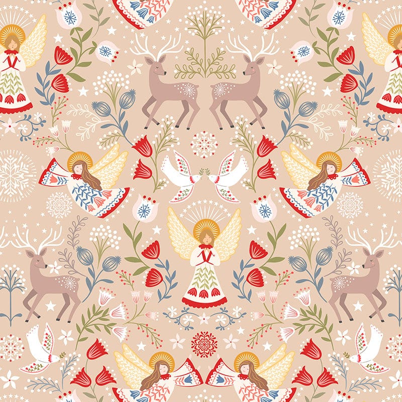 Creams and Naturals Christmas, Large Print, Metallic Lewis and Irene Fabric Lewis and Irene Peace and Joy - The Sewing Studio