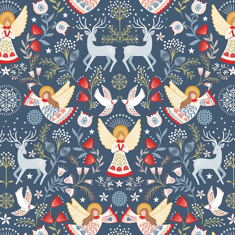 Blue Christmas, Large Print, Metallic Lewis and Irene Fabric Lewis and Irene Peace and Joy - The Sewing Studio
