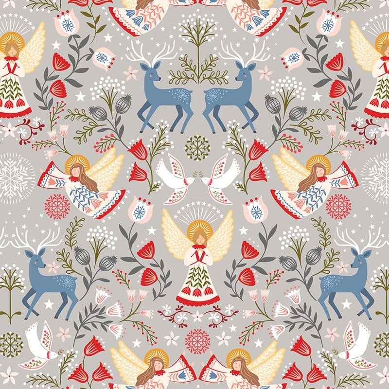 Grey Christmas, Large Print, Metallic Lewis and Irene Fabric Lewis and Irene Peace and Joy - The Sewing Studio