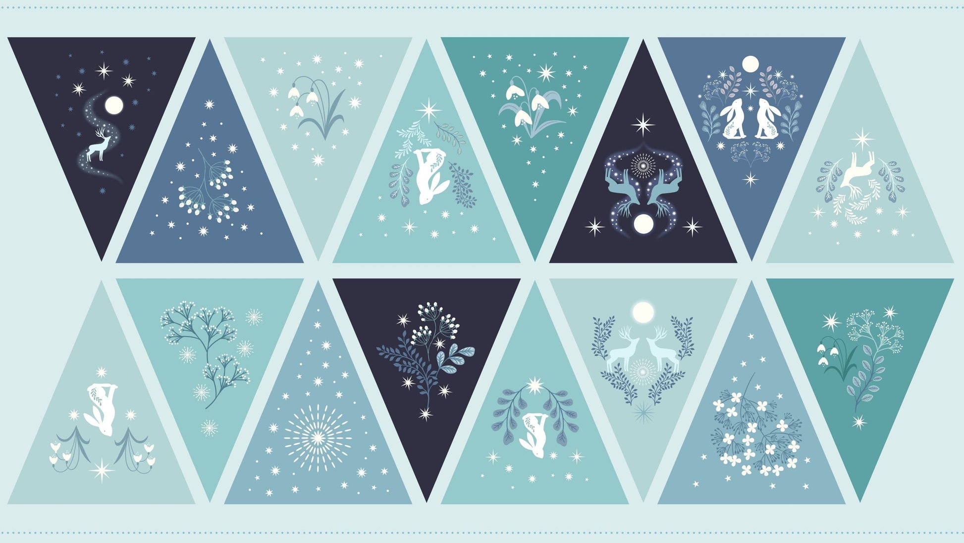 Lewis and Irene Fabric Panels & Labels Lewis and Irene A Winters Moon Pearlescent Fabric Bunting Panel  - The Sewing Studio