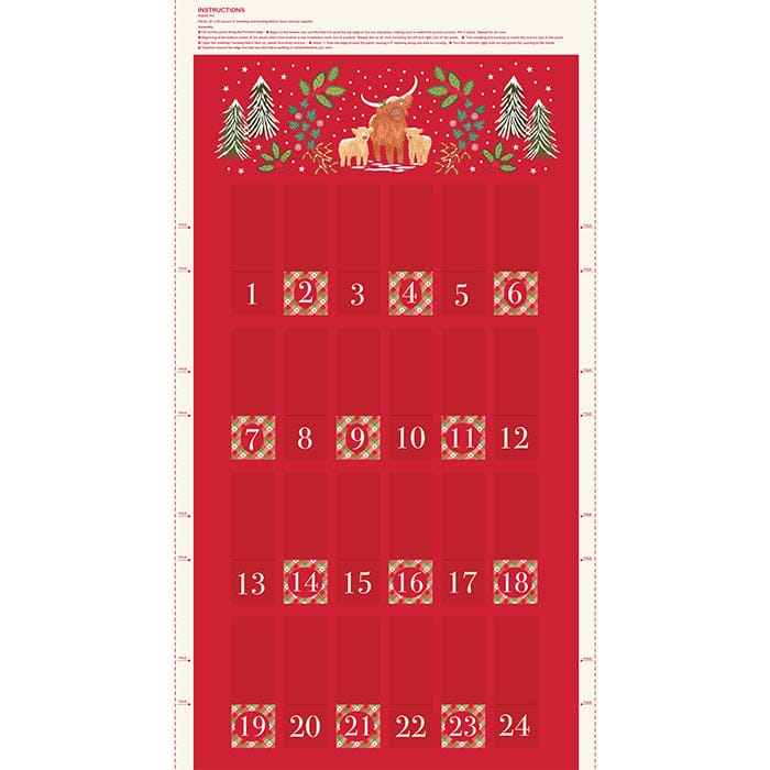 Multi-coloured, Red Christmas Lewis and Irene Fabric Panels & Labels Lewis & Irene Celtic Christmas Advent Calendar Panel - The Sewing Studio