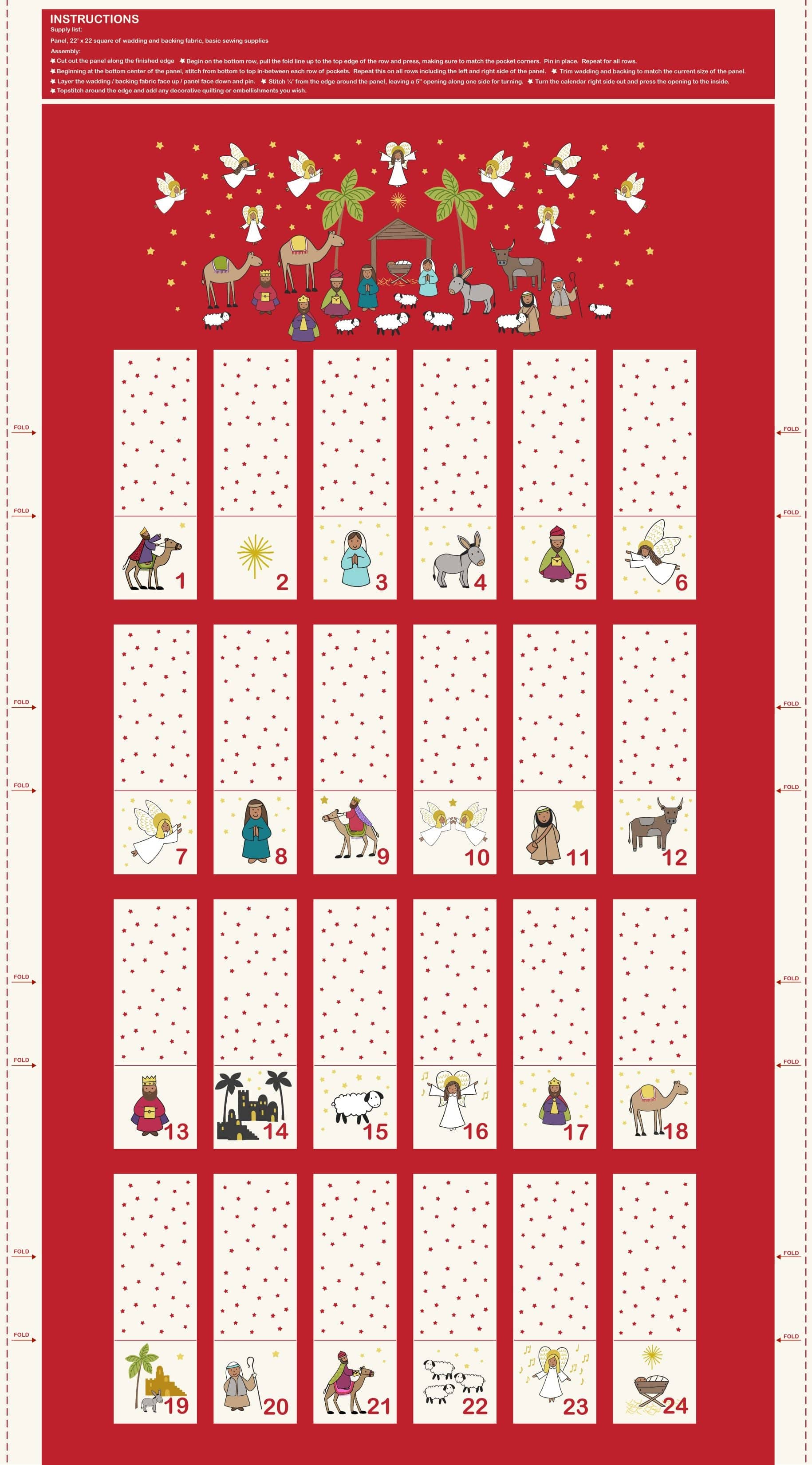 Lewis and Irene Fabric Panels & Labels Lewis and Irene Christmas Fabric Away in a Manger Advent Panel  - The Sewing Studio