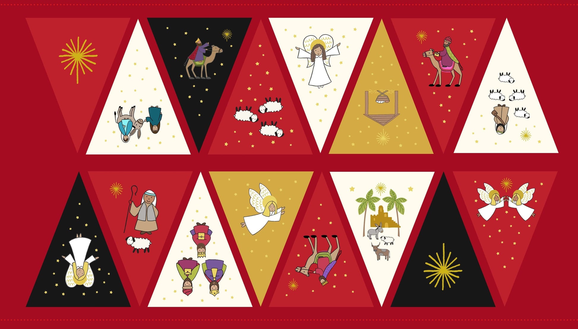 Lewis and Irene Fabric Panels & Labels Lewis and Irene Christmas Fabric Away in a Manger Bunting Panel  - The Sewing Studio