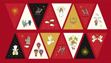 Lewis and Irene Fabric Panels & Labels Lewis and Irene Christmas Fabric Away in a Manger Bunting Panel  - The Sewing Studio for sale UK - The Sewing Studio