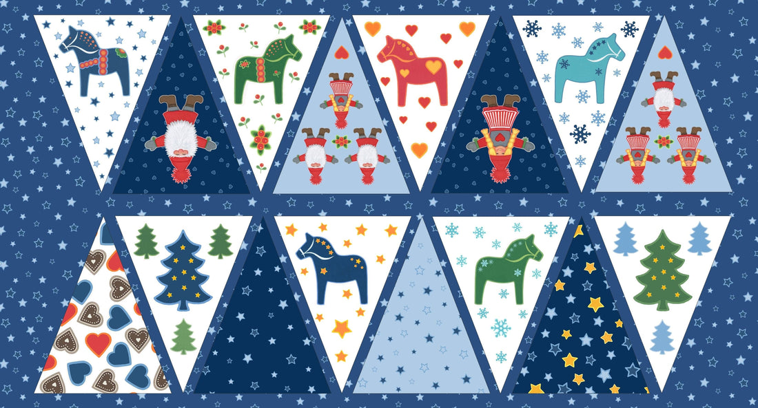 Lewis and Irene Fabric Panels & Labels Lewis and Irene Christmas Fabric Tomtens Folklore Christmas Bunting Panel  - The Sewing Studio