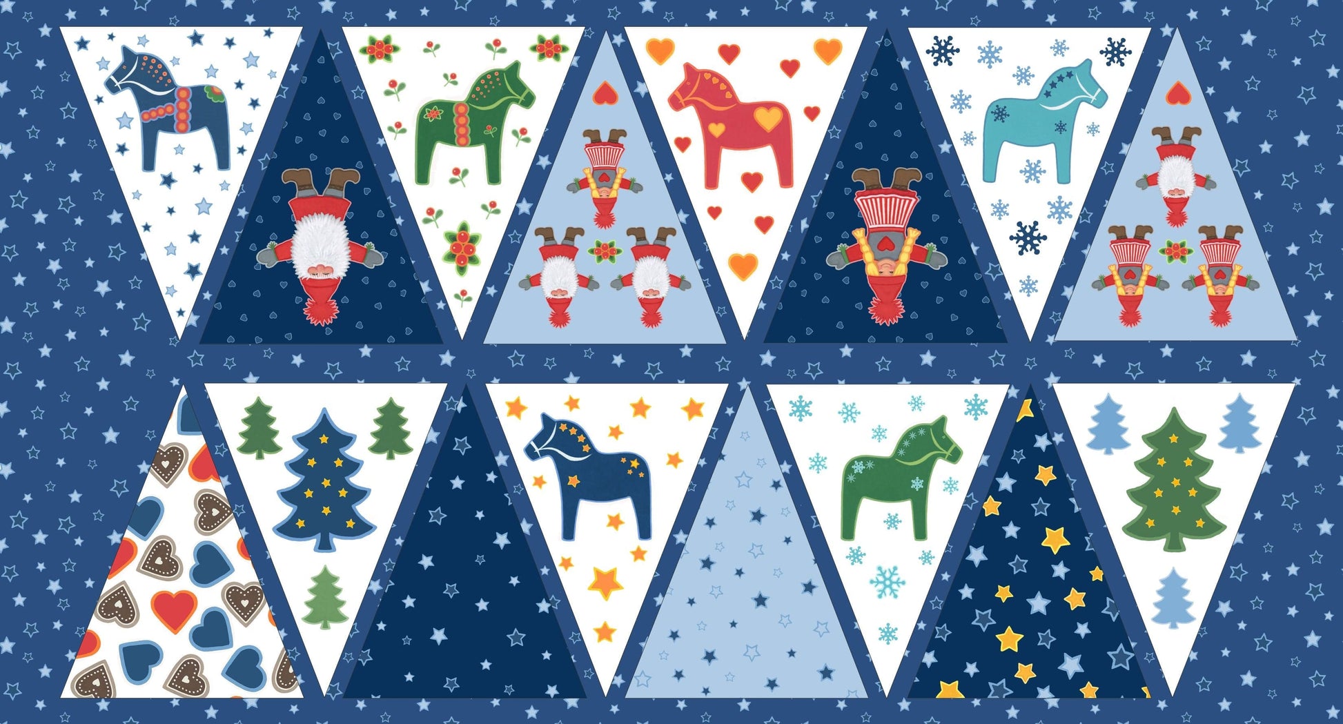 Lewis and Irene Fabric Panels & Labels Lewis and Irene Christmas Fabric Tomtens Folklore Christmas Bunting Panel  - The Sewing Studio