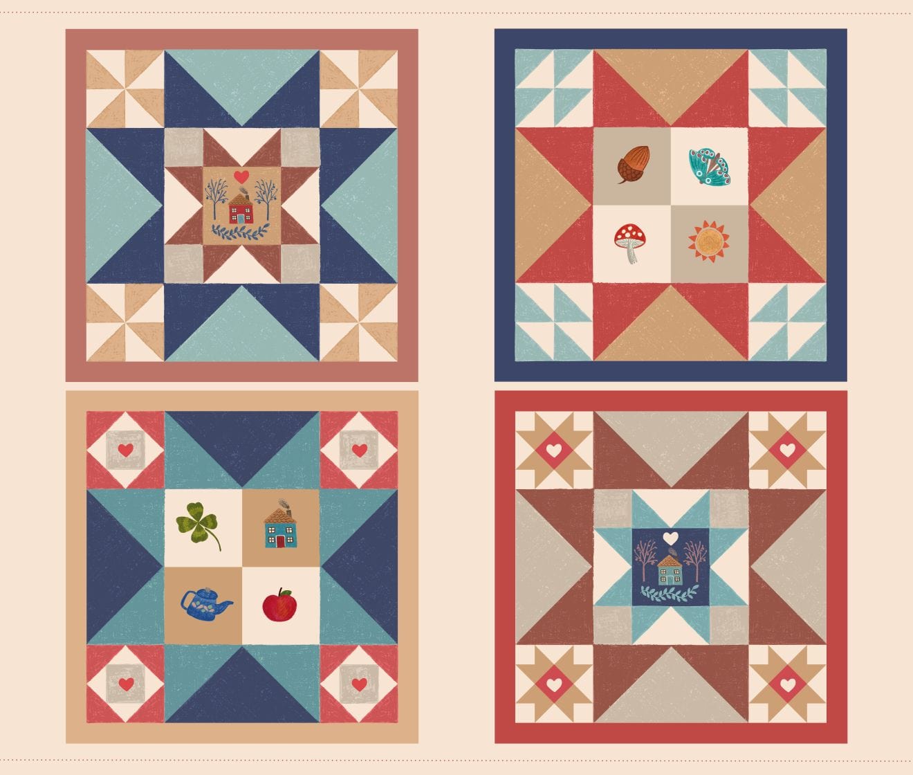 Lewis and Irene Fabric Panels & Labels Lewis and Irene Cosy Home Squares Yard Panel  - The Sewing Studio