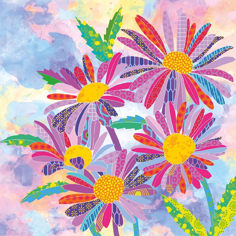 Multi-coloured Floral, Fun and Funky Lewis and Irene Fabric Panels & Labels Lewis And Irene Flower Collection Daisies Bright Fabric Panel DB7 - The Sewing Studio