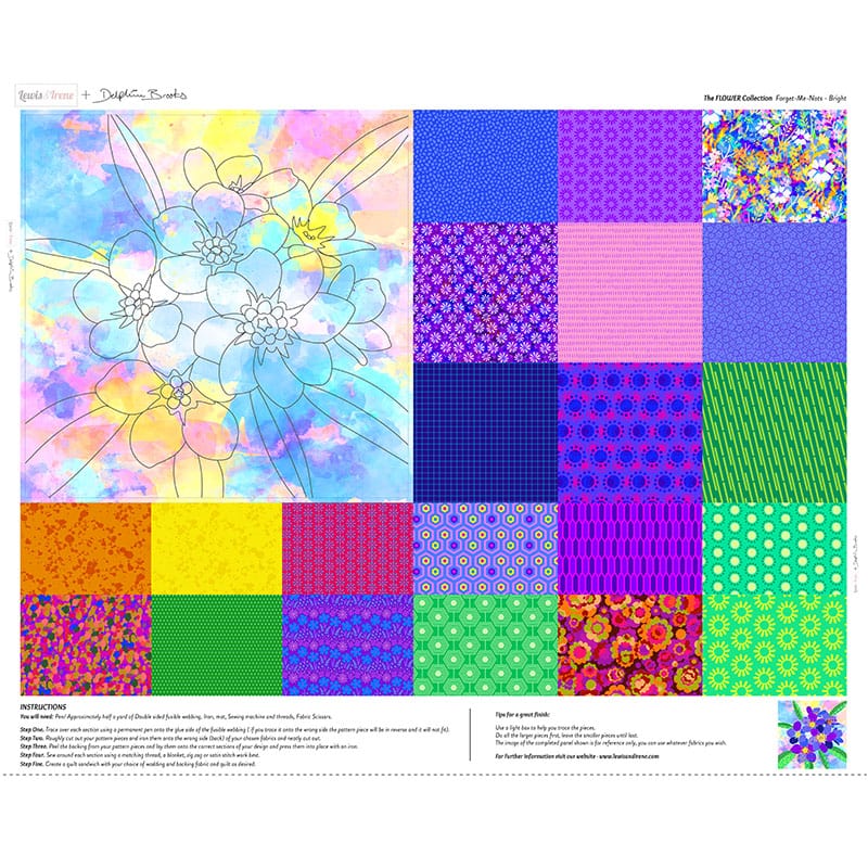 Multi-coloured Floral, Fun and Funky Lewis and Irene Fabric Panels & Labels Lewis And Irene Flower Collection Forget-Me-Nots Bright Fabric Panel DB8 - The Sewing Studio
