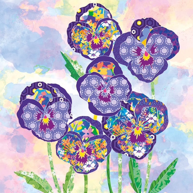Multi-coloured Floral, Fun and Funky Lewis and Irene Fabric Panels & Labels Lewis And Irene Flower Collection Pansies Bright Fabric Panel DB9 - The Sewing Studio