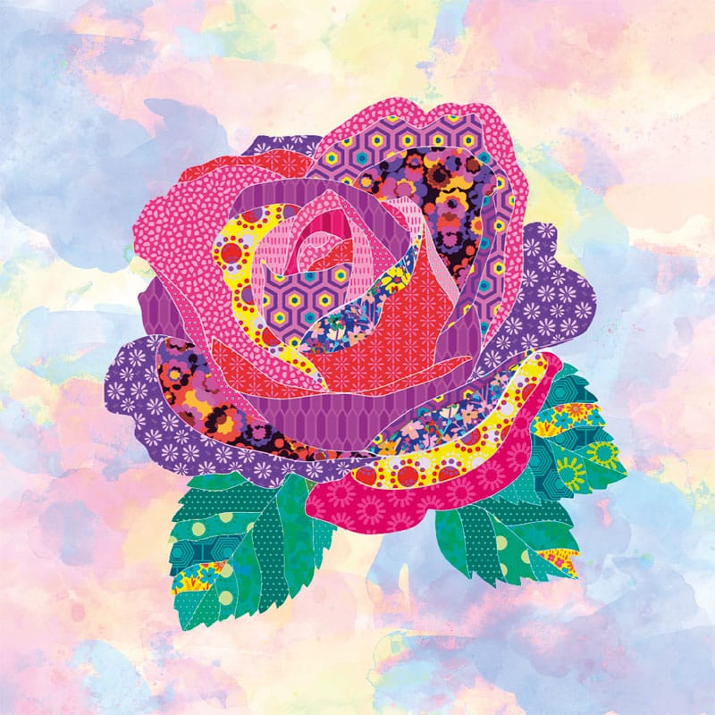 Multi-coloured Floral, Fun and Funky Lewis and Irene Fabric Panels & Labels Lewis And Irene Flower Collection Rose Bright Fabric Panel DB11 - The Sewing Studio