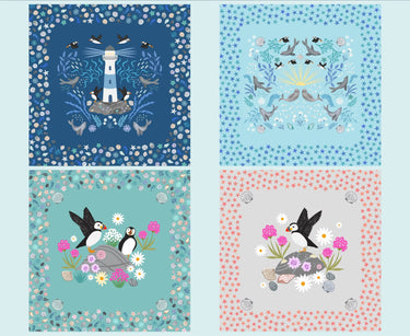 Lewis and Irene Fabric Panels & Labels Lewis and Irene Puffin Rock Cushion Panel 36 x 44 inch Panel A900  - The Sewing Studio for sale UK - The Sewing Studio