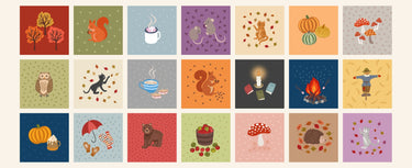 Lewis and Irene Fabric Panels & Labels Lewis and Irene Small Things Snuggle Season Fabric Squares Panel  - The Sewing Studio for sale UK - The Sewing Studio