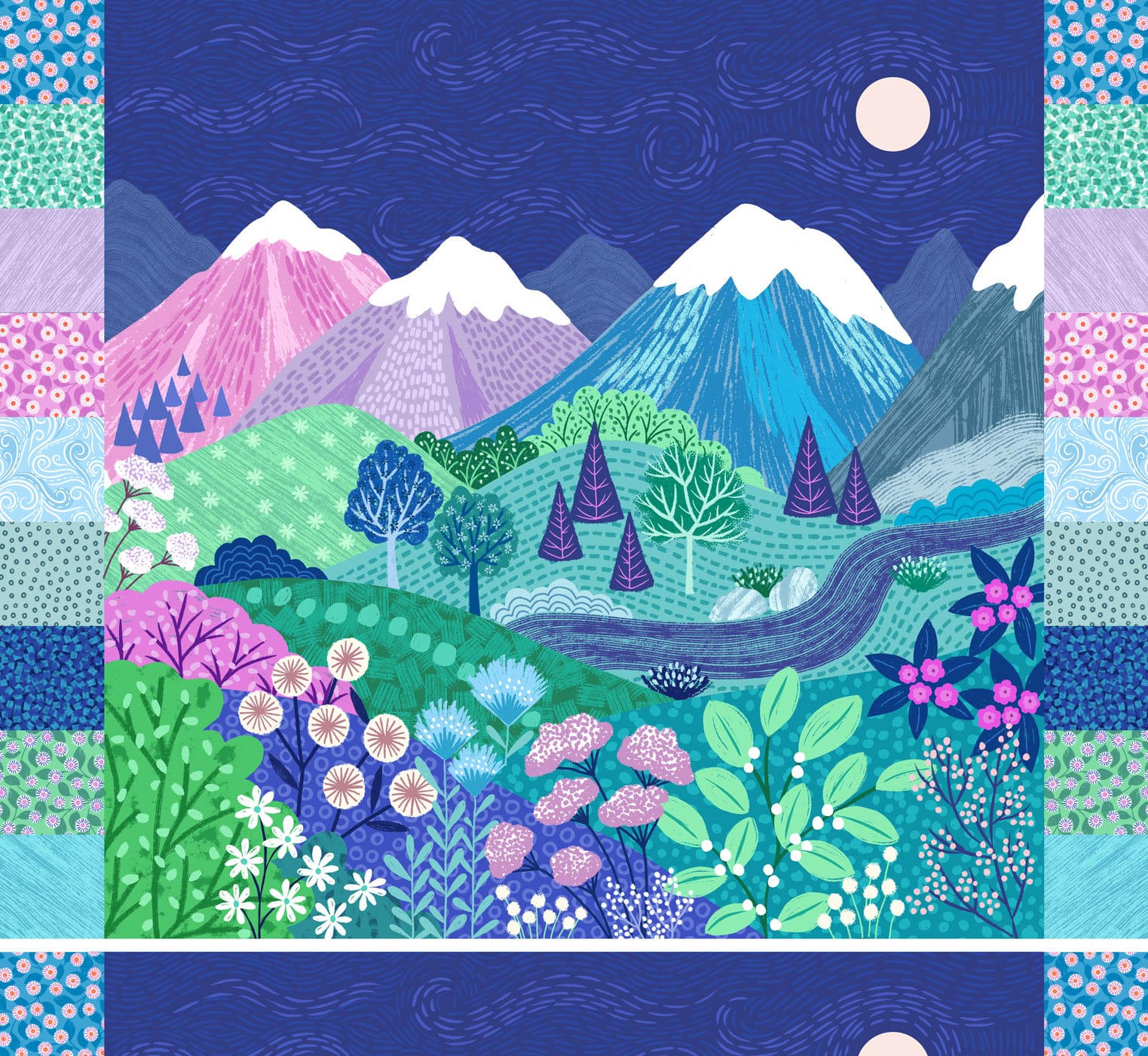 Multi-coloured Landscapes Lewis and Irene Fabric Panels & Labels Lewis and Irene Creative Landscapes Mountains & Shores Panels - The Sewing Studio