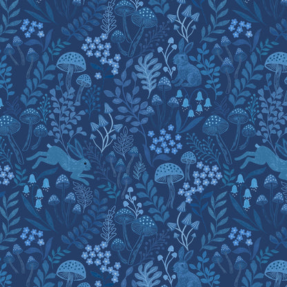 Blue Foliage, Woodland and Nature, Animals, Country Lewis and Irene Fabric Lewis & Irene Forget Me Not Lane - The Sewing Studio