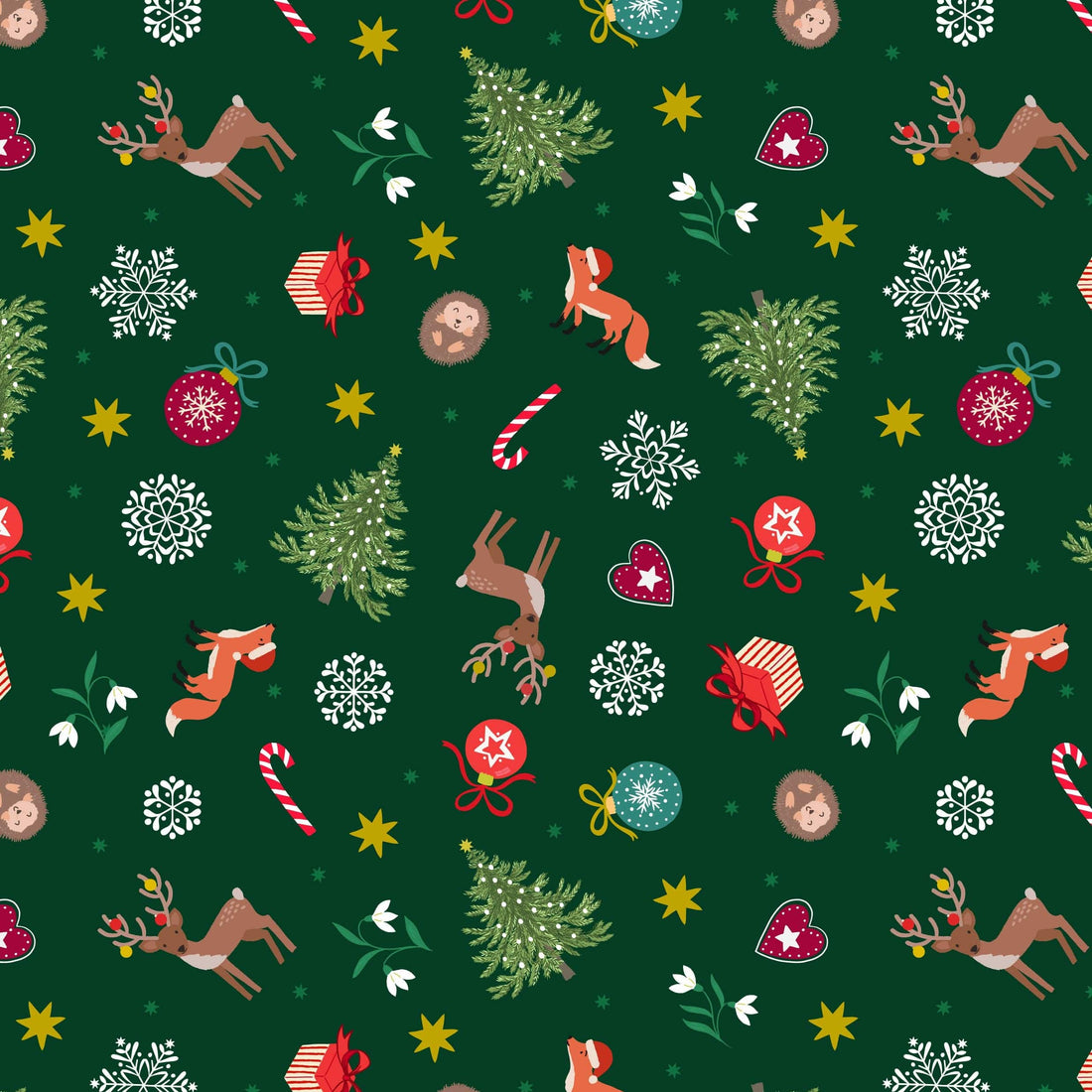 Multi-coloured Christmas Lewis and Irene Fabric Lewis & Irene Christmas in Bluebell Wood - The Sewing Studio