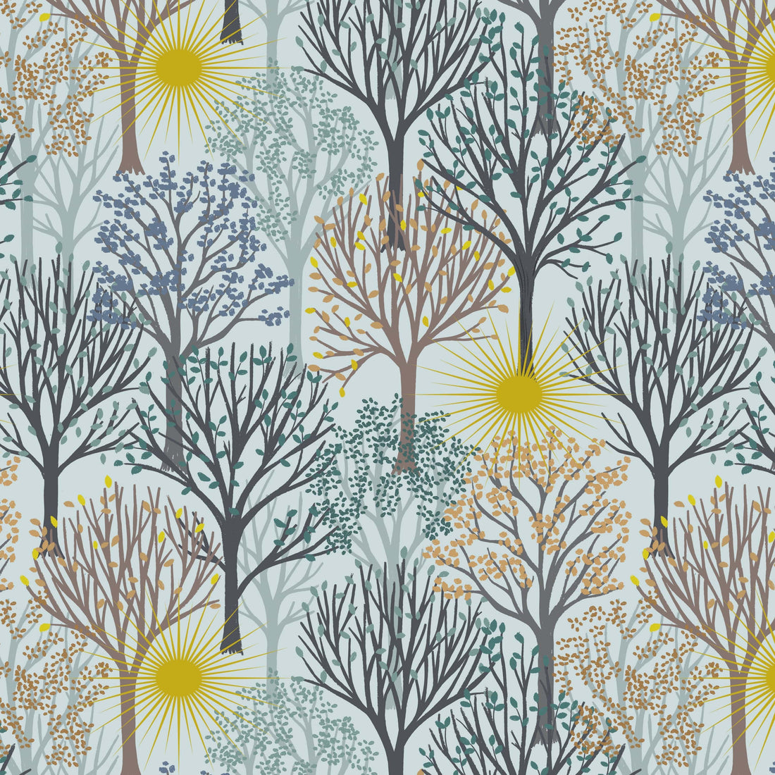 Multi-coloured Woodland and Nature Lewis and Irene Fabric Lewis and Irene Winter Solstice - The Sewing Studio