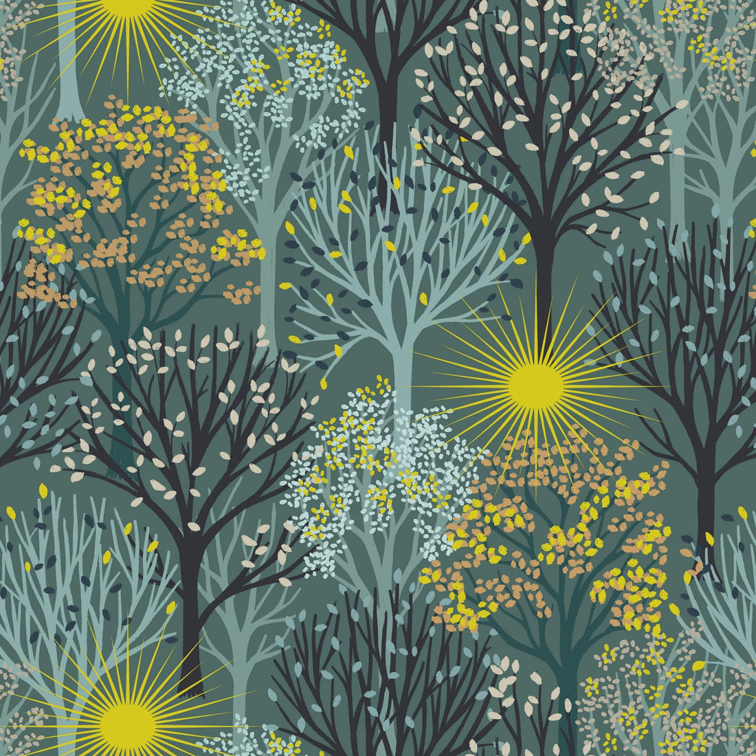 Multi-coloured Woodland and Nature Lewis and Irene Fabric Lewis and Irene Winter Solstice - The Sewing Studio