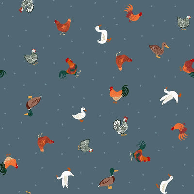 Lewis And Irene Small Things Countryside Chickens And Ducks On Country Blue SM66-3