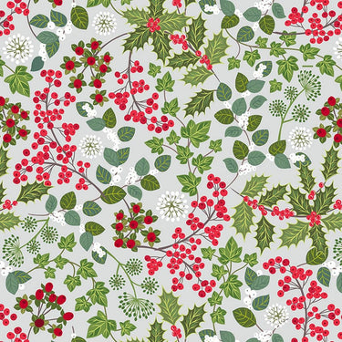 Lewis And Irene Winter Botanical Holly And Ivy On Light Silver With Pearl A784-1 Main Image