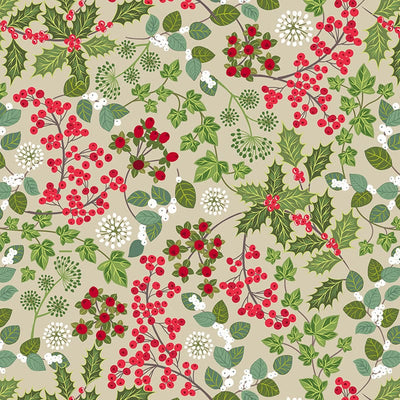 Lewis And Irene Winter Botanical Holly And Ivy On Natural With Pearl A784-3