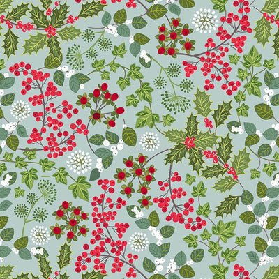 Lewis And Irene Winter Botanical Holly And Ivy On Winter Blue With Pearl A784-2
