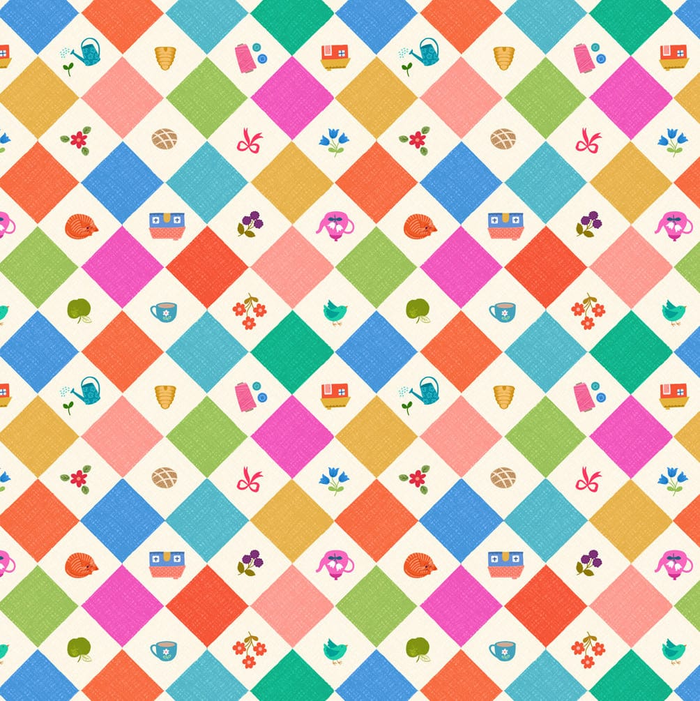 Multi-coloured Novelty Lewis & Irene Fabric Lewis & Irene Small Things...Cottage Charm in Cottage Charm Diamonds - The Sewing Studio