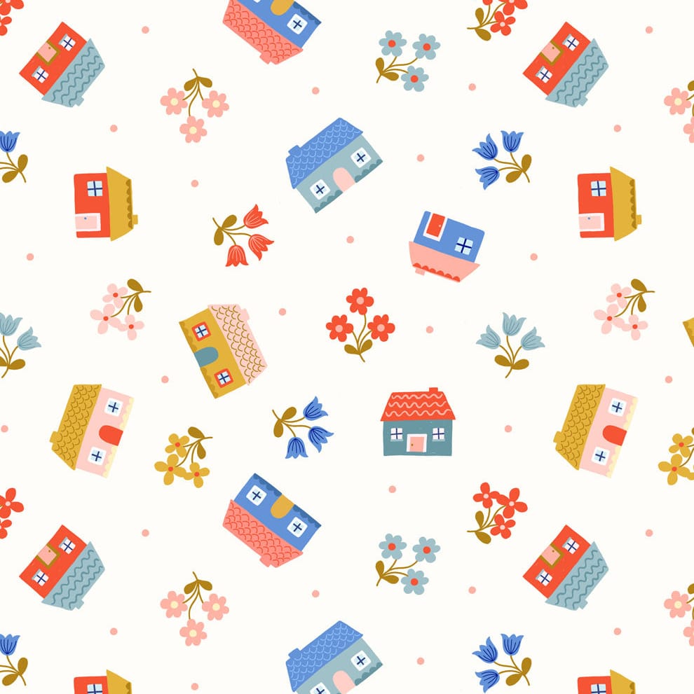 Multi-coloured Novelty Lewis & Irene Fabric Lewis & Irene Small Things...Cottage Charm in Cottages - The Sewing Studio