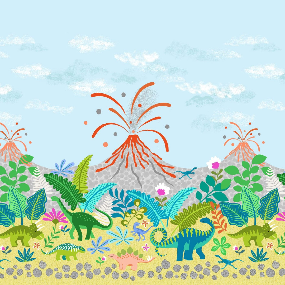 Multi-coloured Childrens, Novelty, Dinosaurs Lewis & Irene Fabric Lewis & Irene Dino Discovery in Dinosaur Discovery Double Edge Border - The Sewing Studio